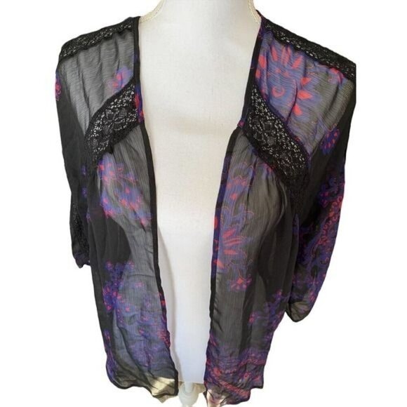 Express Womens Top Size Small Kimono Duster Cardigan Cover Up Multicolor - Picture 3 of 10